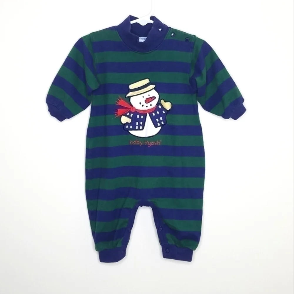 Vintage Oshkosh Snowman Sweatshirt Stripe Romper 3-6m